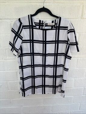Favolook White Short Sleeve Windowpane Top sz XL